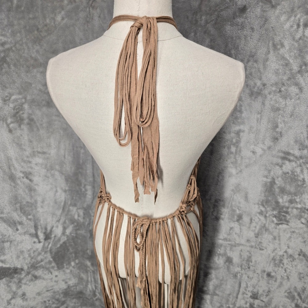 Love Sense Coverup Layer Dress Women S/M Tan Boho Fringe Halter Festival Macrame - Picture 9 of 12